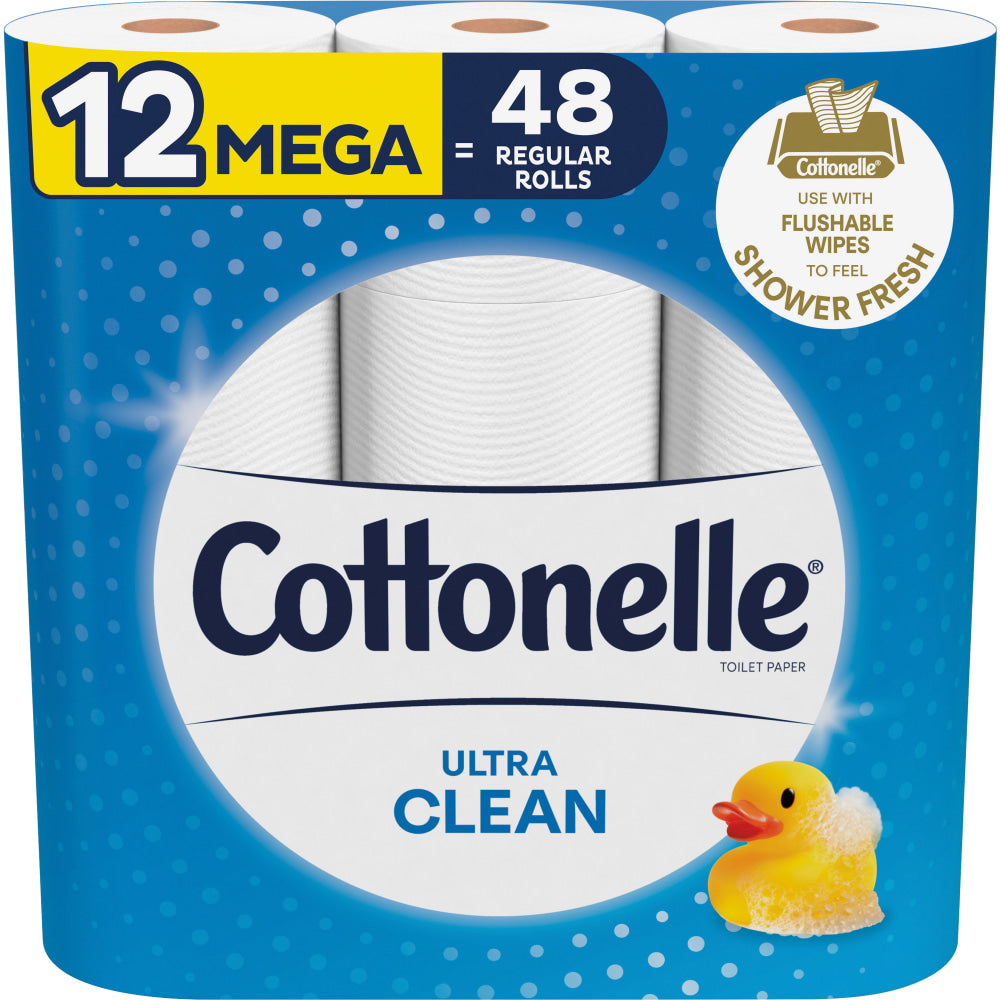 Cottonelle CleanCare 2-Ply Bathroom Tissue, 3in x 3-7/8in, White, 312 Sheets Per Roll, 12 Rolls Per Pack, Carton Of 4 Packs