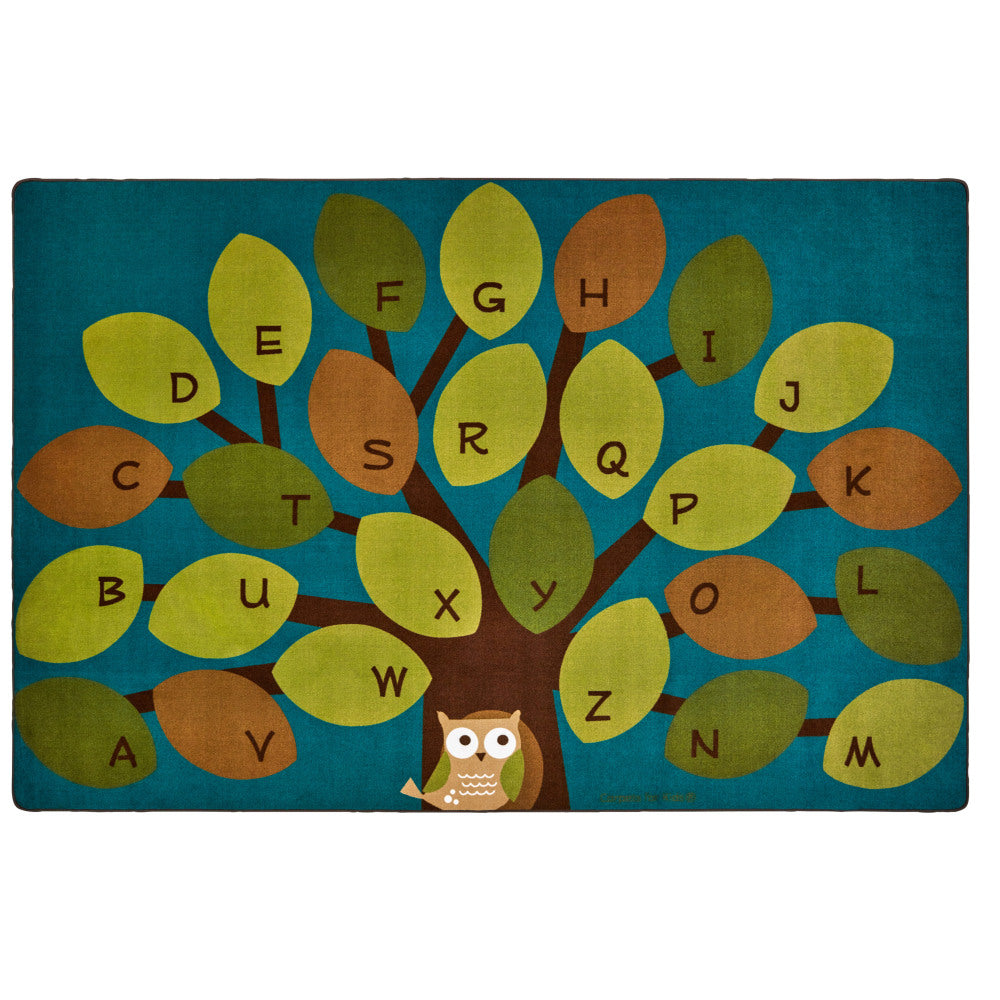 Carpets for Kids Premium Collection Owl-Phabet Learning Tree Classroom Rug, 4ft x 6ft, Blue