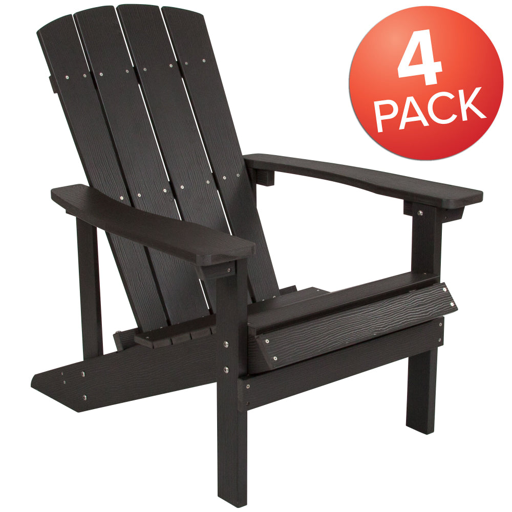 Flash Furniture Charlestown All-Weather Poly Resin Wood Adirondack Chairs, Slate Gray, Set Of 4 Chairs