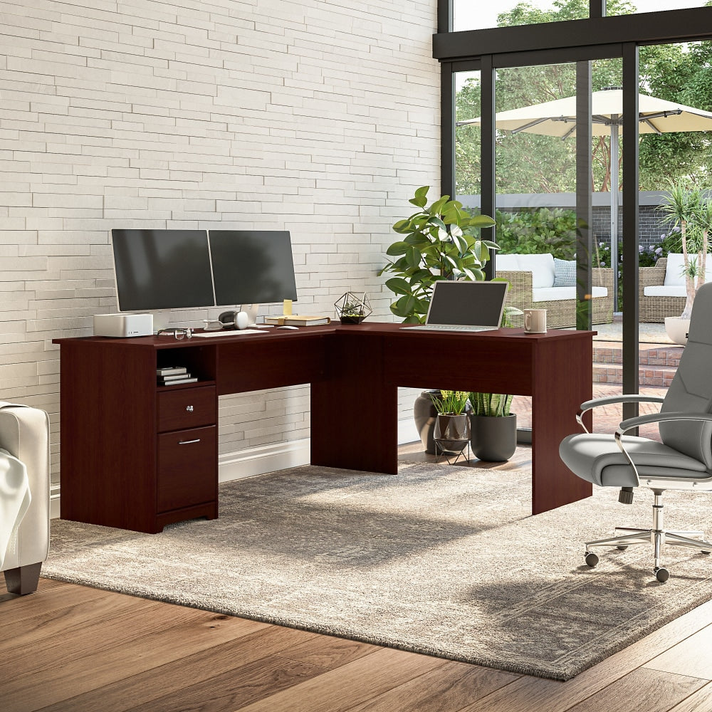 Bush Business Furniture 72inW Cabot L Shaped Corner Desk With Drawers, Harvest Cherry, Standard Delivery