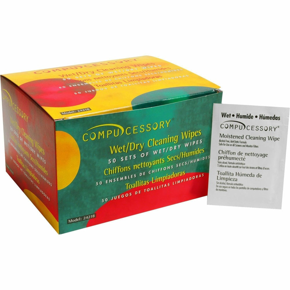 Compucessory CRT Screen Wet/Dry Cleaning Wipes, Box Of 50