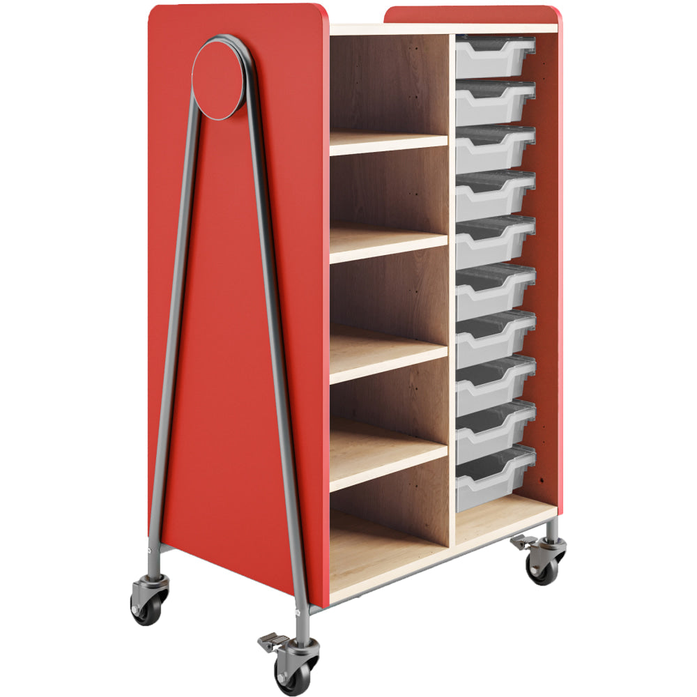 Safco Whiffle Double-Column 10-Drawer Storage Cart, 48inH x 30inW x 19-3/4inD, Red