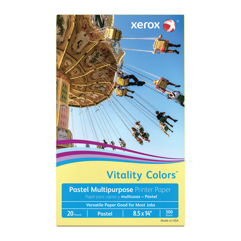 Xerox Vitality Colors Color Multi-Use Printer & Copy Paper, Yellow, Legal (8.5in x 14in), 500 Sheets Per Ream, 20 Lb, 30% Recycled