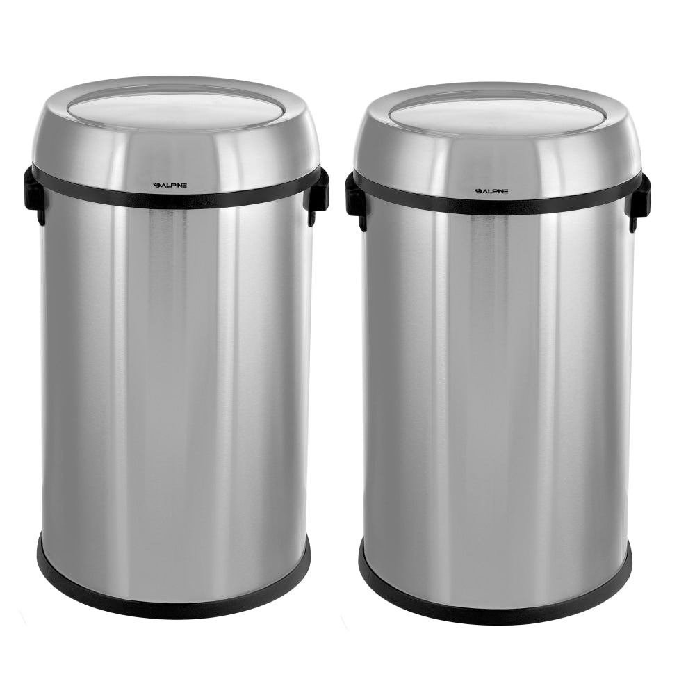 Alpine Industries Stainless Steel Commercial Trash Cans With Swing Lids, 17 Gallons, Silver, Pack Of 2 Cans