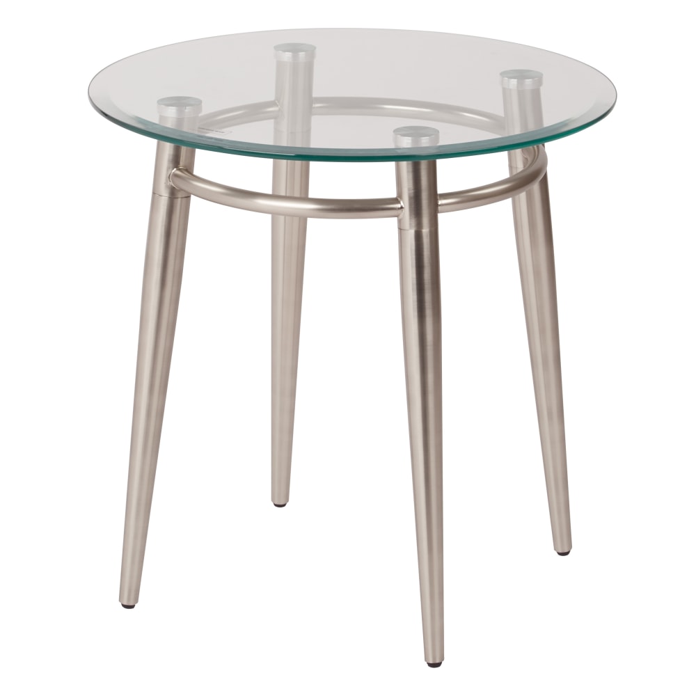 Ave Six Brooklyn Glass-Top Table With Metal Frame, Round Coffee Table, 20inH, Clear/Brushed Nickel