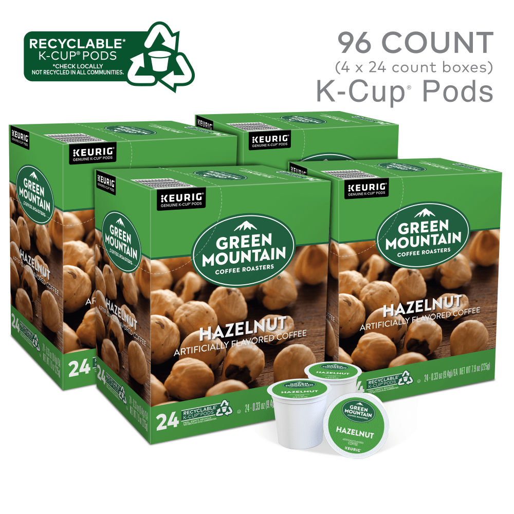 Green Mountain Coffee Single-Serve Coffee K-Cup, Hazelnut, Carton Of 96, 4 x 24 Per Box