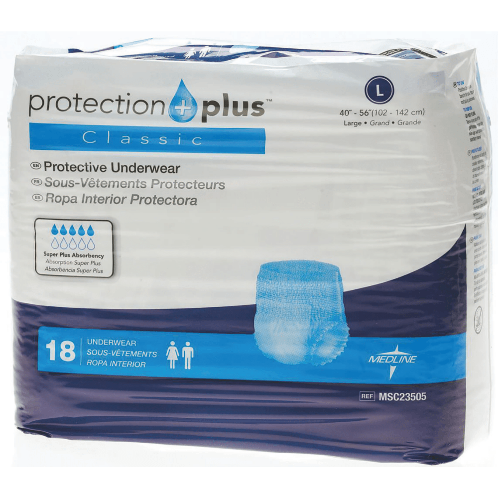 Protection Plus Classic Protective Underwear, Large, 40 - 56in, White, Bag Of 18