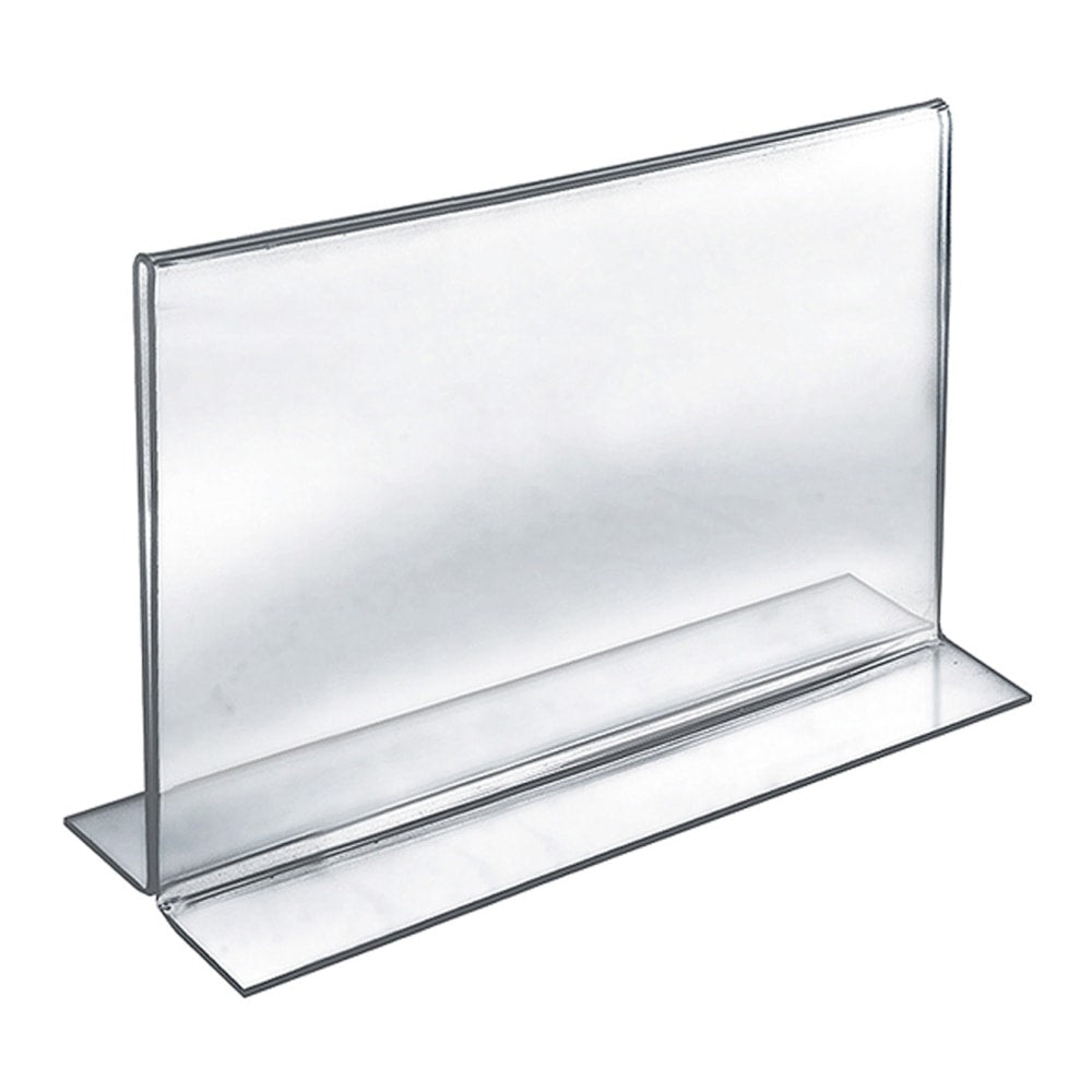 Azar Displays Double-Foot 2-Sided Acrylic Sign Holders, 9inH x 12inW x 3inD, Clear, Pack Of 10 Holders