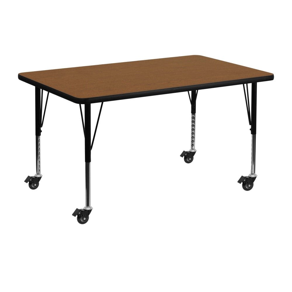 Flash Furniture Mobile Rectangular HP Laminate Activity Table With Height-Adjustable Short Legs, 25-1/2inH x 30inW x 48inD, Oak