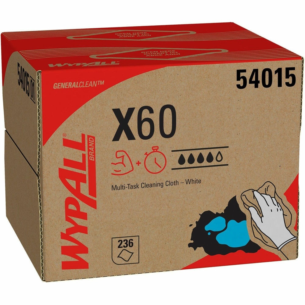 Wypall GeneralClean X60 Multi-Task Cleaning Cloths - Brag Box - 11.10in x 16.80in - White - Cloth - 236.0 Per Box - 1 / Carton