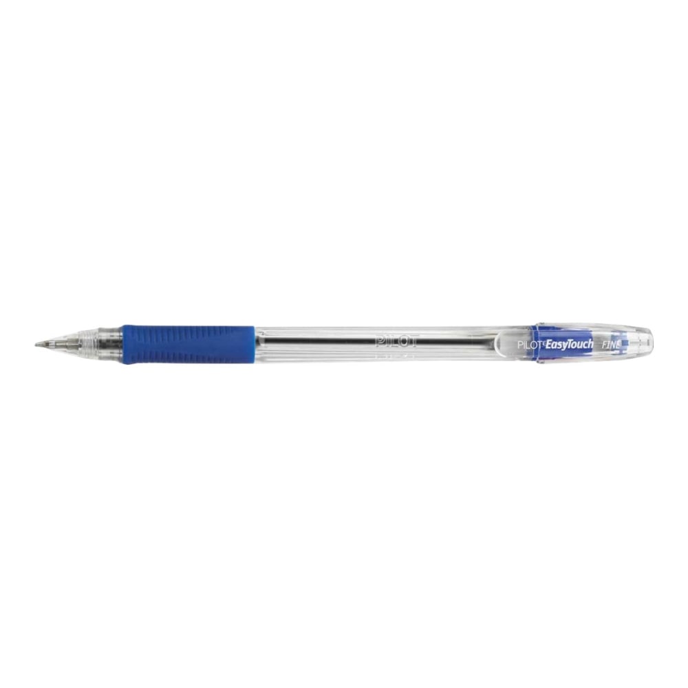 Pilot EasyTouch Ballpoint Pens, Fine Point, 0.7 mm, Clear Barrel, Blue Ink, Pack Of 12 Pens