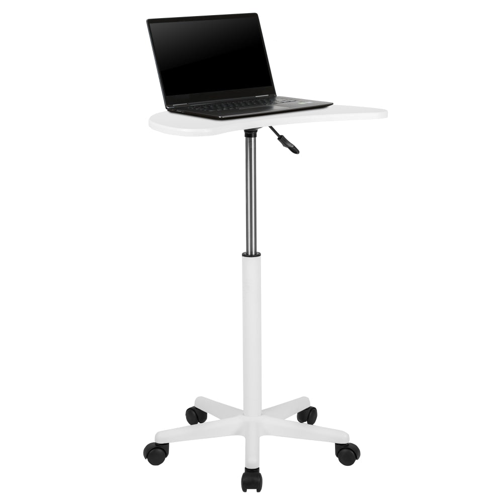 Flash Furniture Sit To Stand Laptop Computer Desk Mobile Workstation, 36-1/2inH x 25-1/2inW x 22-1/2inD, White