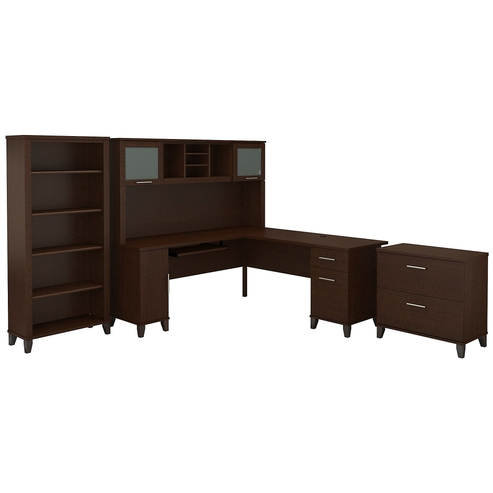 Bush Furniture Somerset 72inW L Shaped Desk With Hutch, Lateral File Cabinet And Bookcase, Mocha Cherry, Standard Delivery