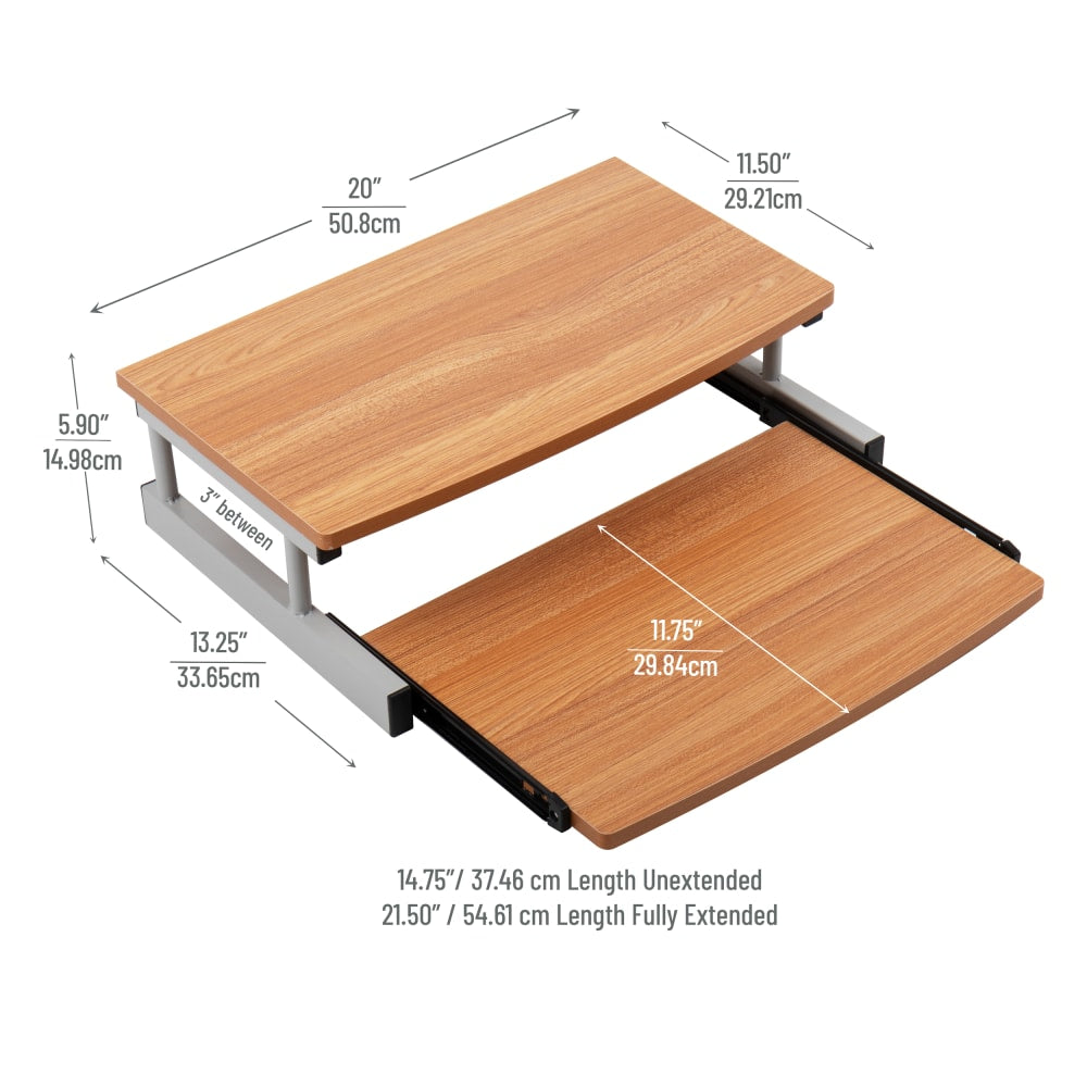 Mind Reader Monitor Stand Sliding Keyboard Drawer Laptop Riser, 5 59/10inH x 14-3/4inW x 20inD, Brown and Silver