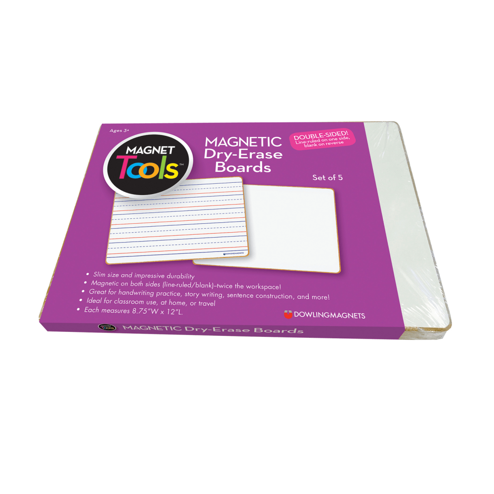 Dowling Magnets Magnetic Dry-Erase Lined & Blank Boards, 12in x 8-3/4in, White, Set Of 5 Boards