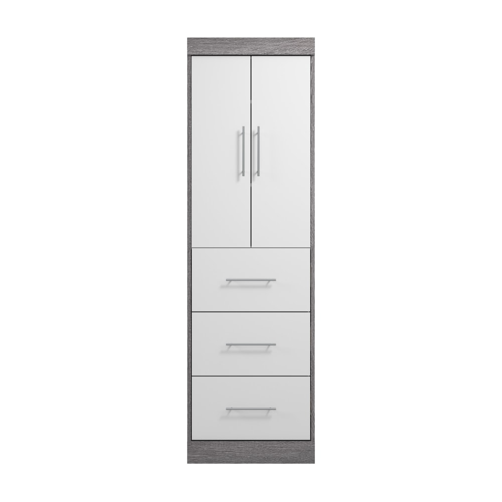 Bestar Nebula 25inW Wardrobe With 3 Drawers, Bark Gray/White