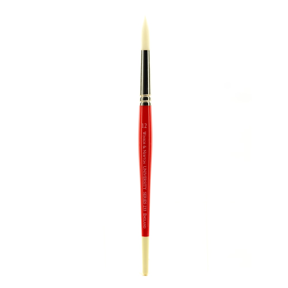 Winsor & Newton University Series Short-Handle Paint Brush, Size 12, Round Bristle, Red