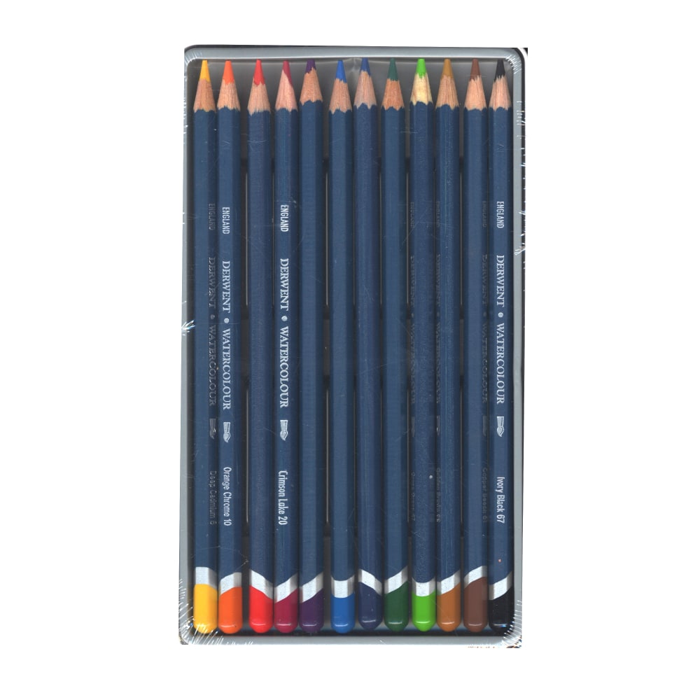 Derwent Watercolor Pencil Set With Tin, Assorted Colors, Set Of 12 Pencils