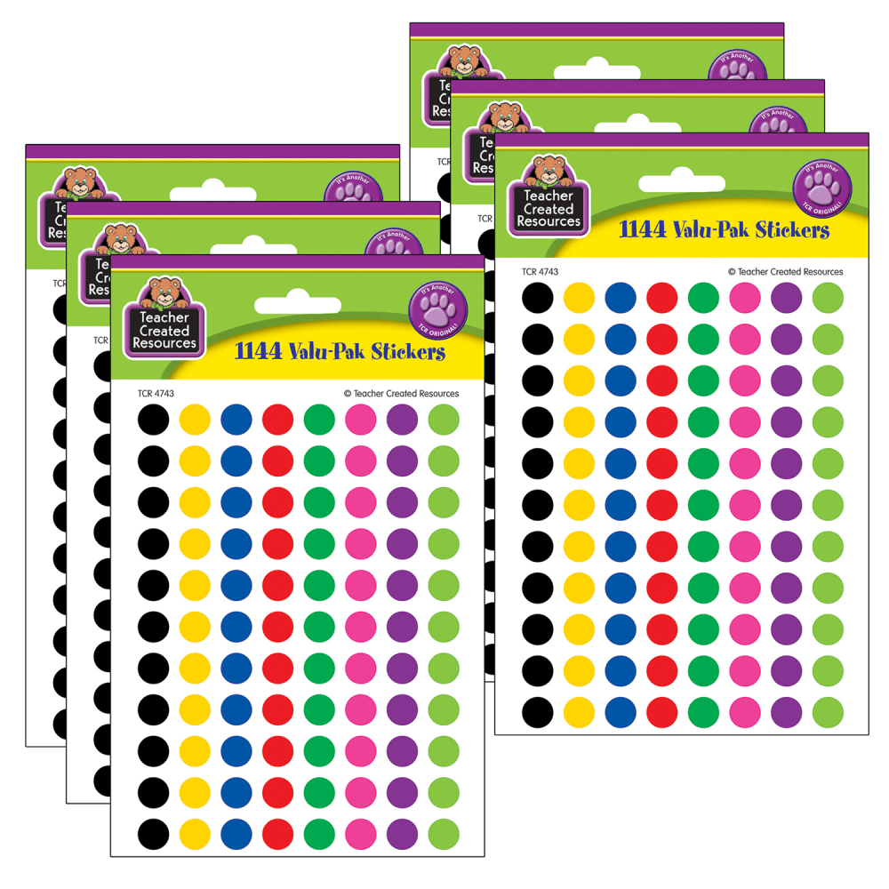 Teacher Created Resources Mini Stickers, Colorful Circles, 1,144 Stickers Per Pack, Set Of 6 Packs