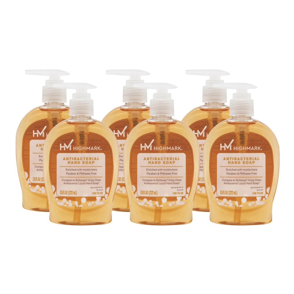 Highmark Antibacterial Liquid Hand Soap, Clean Scent, 7.5 Oz, Orange, Case Of 6 Bottles