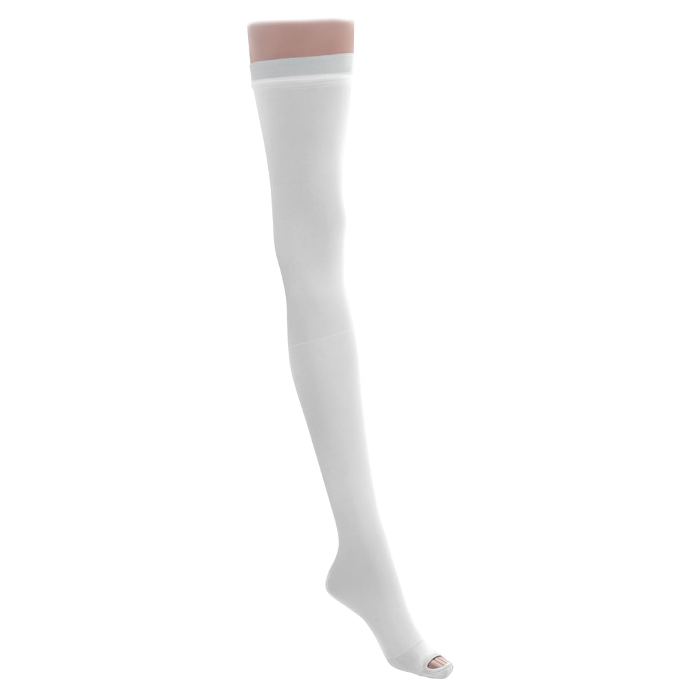 Medline EMS Nylon/Spandex Thigh-Length Anti-Embolism Stockings, Medium Short, White, Pack Of 6 Pairs