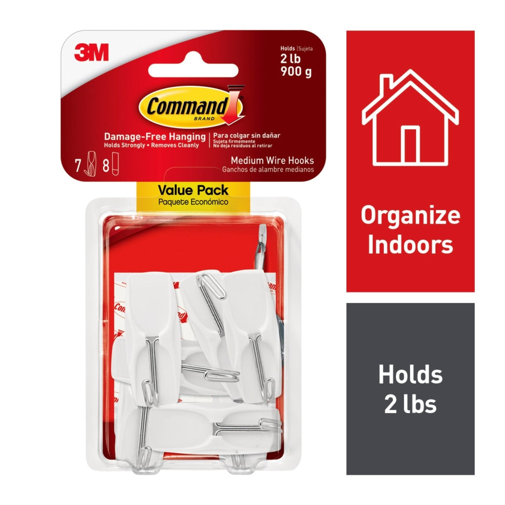 Command Medium Wire Toggle Hooks, 7 Command Hooks, 8 Command Strips, Damage Free Organizing of Dorm Rooms, White