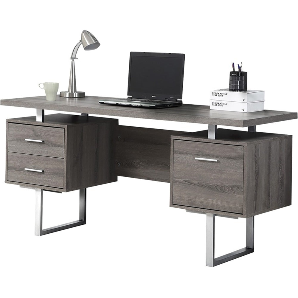 Monarch Specialties 60inW Retro-Style Computer Desk, Dark Taupe