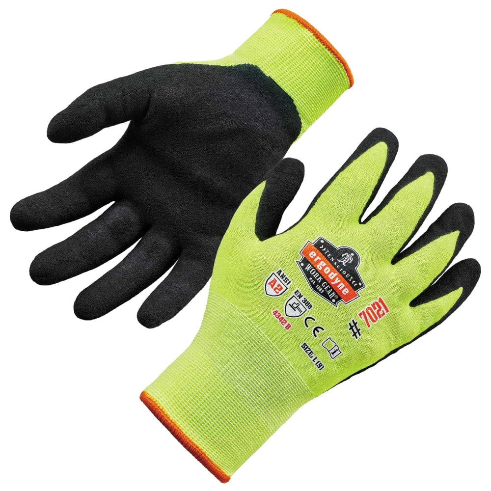 Ergodyne ProFlex 7021 Polyester Hi-Vis Nitrile-Coated Gloves, Large, Lime