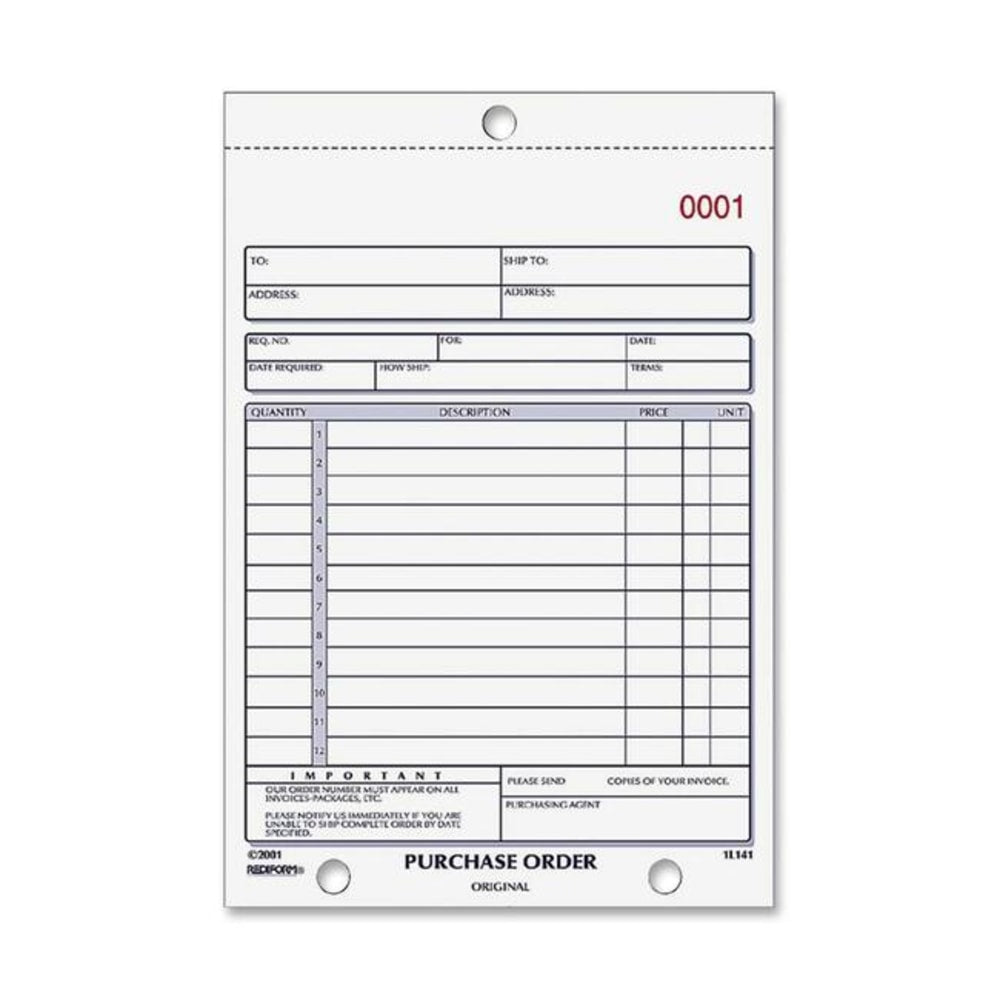 Rediform 2-part Carbonless Purchase Order Book - 50 Sheet(s) - 2 PartCarbonless Copy - 5.50in x 7.87in Sheet Size - Assorted Sheet(s) - Blue Print Color - 1 Each