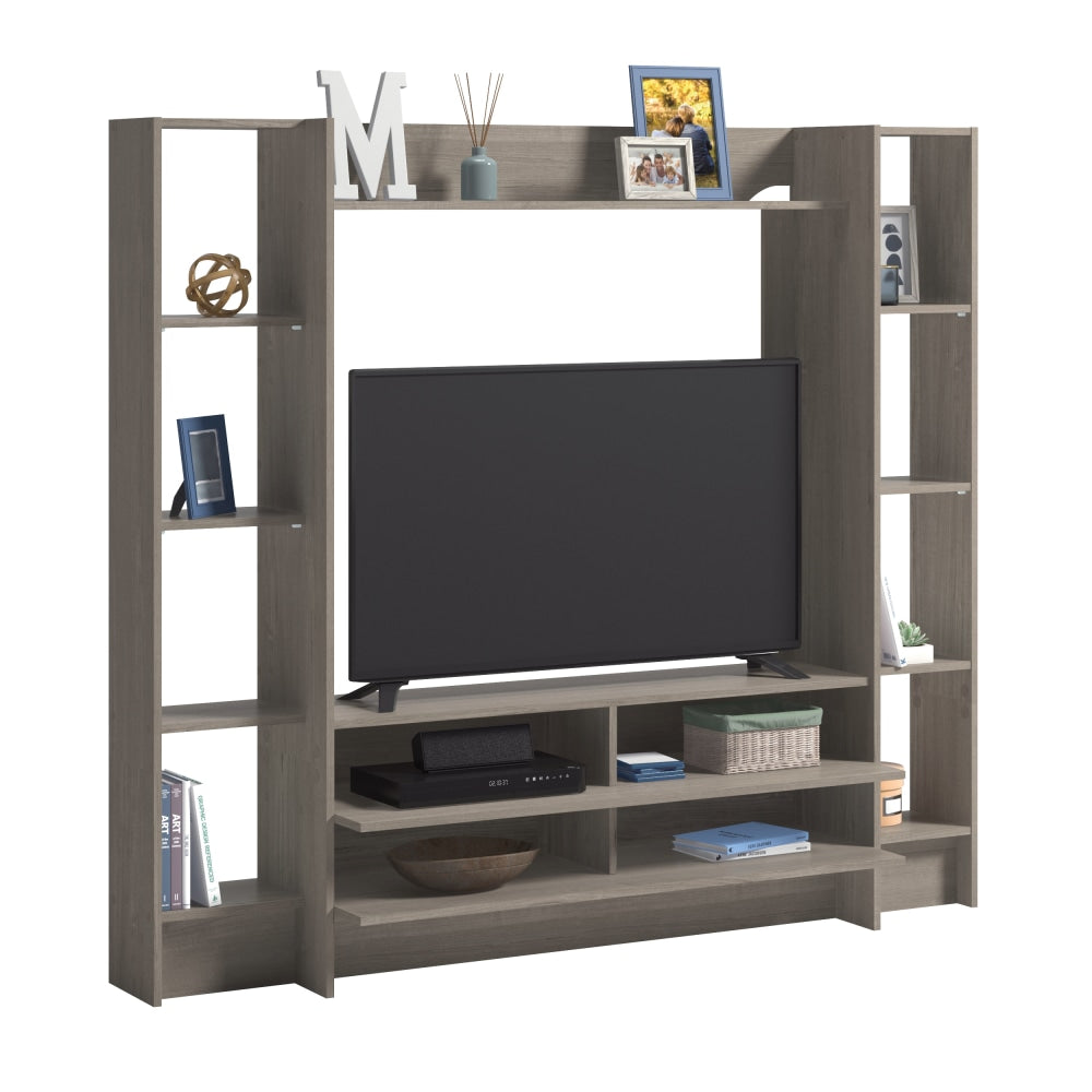 Sauder Beginnings Entertainment Credenza Wall System For 42in TVs, 58-1/2inH x 66-1/4inW x 15-1/2inD, Silver Sycamore