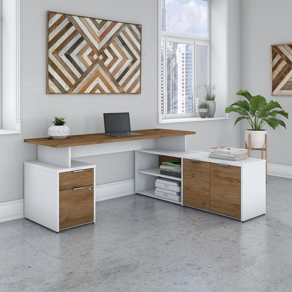 Bush Business Furniture 72inW Jamestown L-Shaped Corner Desk With Drawers, Fresh Walnut/White, Standard Delivery