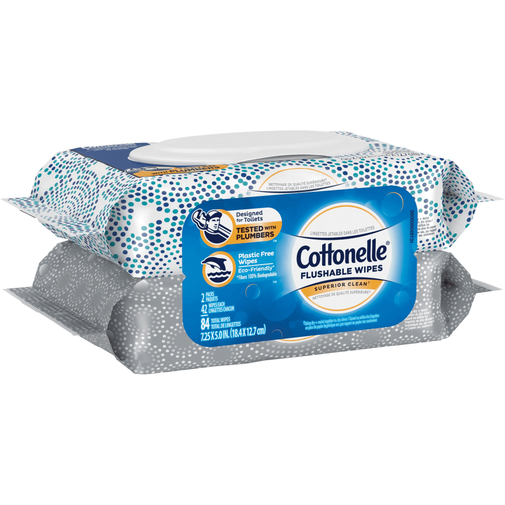 Cottonelle Flushable Wet Wipes - 7.25in x 5in - White - 42 Per Pack - 8 / Carton