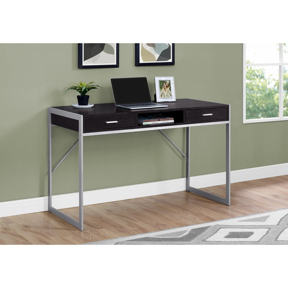 Monarch Specialties 48inW Computer Desk With Drawers, Cappuccino/Silver