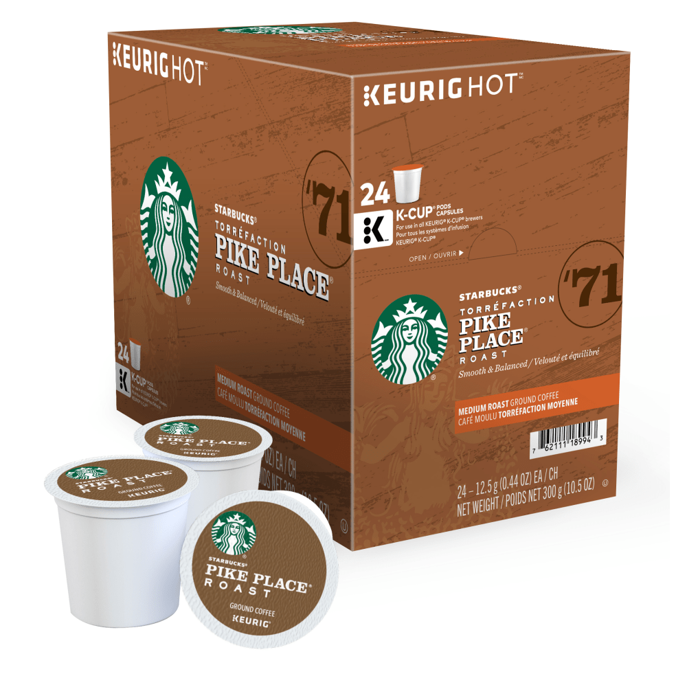 Starbucks Single-Serve Coffee K-Cup, Pike Place, Carton Of 24