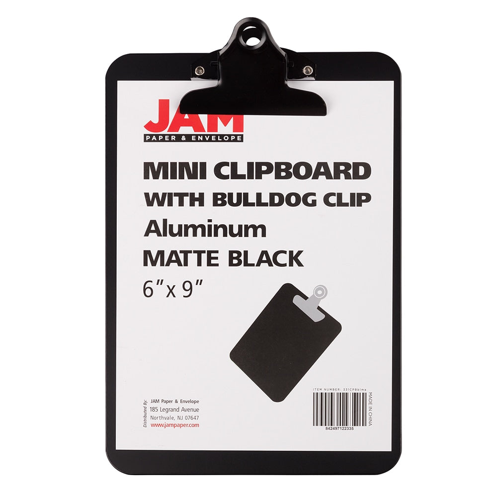 JAM Paper Aluminum Mini Clipboard, 9in x 6in, Black