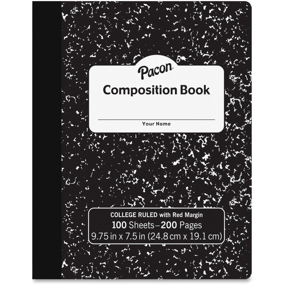 Pacon Composition Book, 9-13/16in x 7-1/2in, College Rule, 100 Sheets, Black Marble