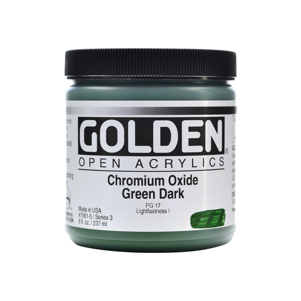 Golden OPEN Acrylic Paint, 8 Oz Jar, Chromium Oxide Green Dark