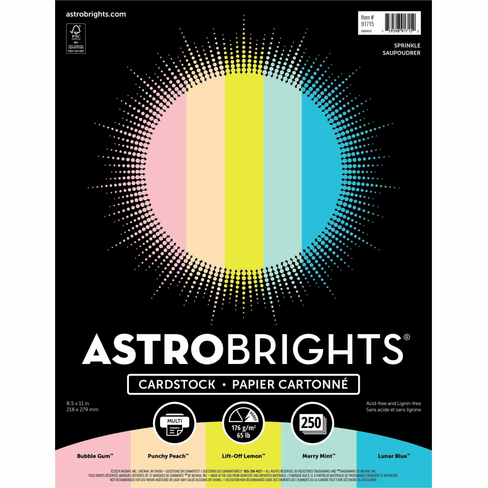 Astrobrights Color Card Stock, Assorted Colors, Letter (8.5in x 11in), 65 Lb, Pack Of 250