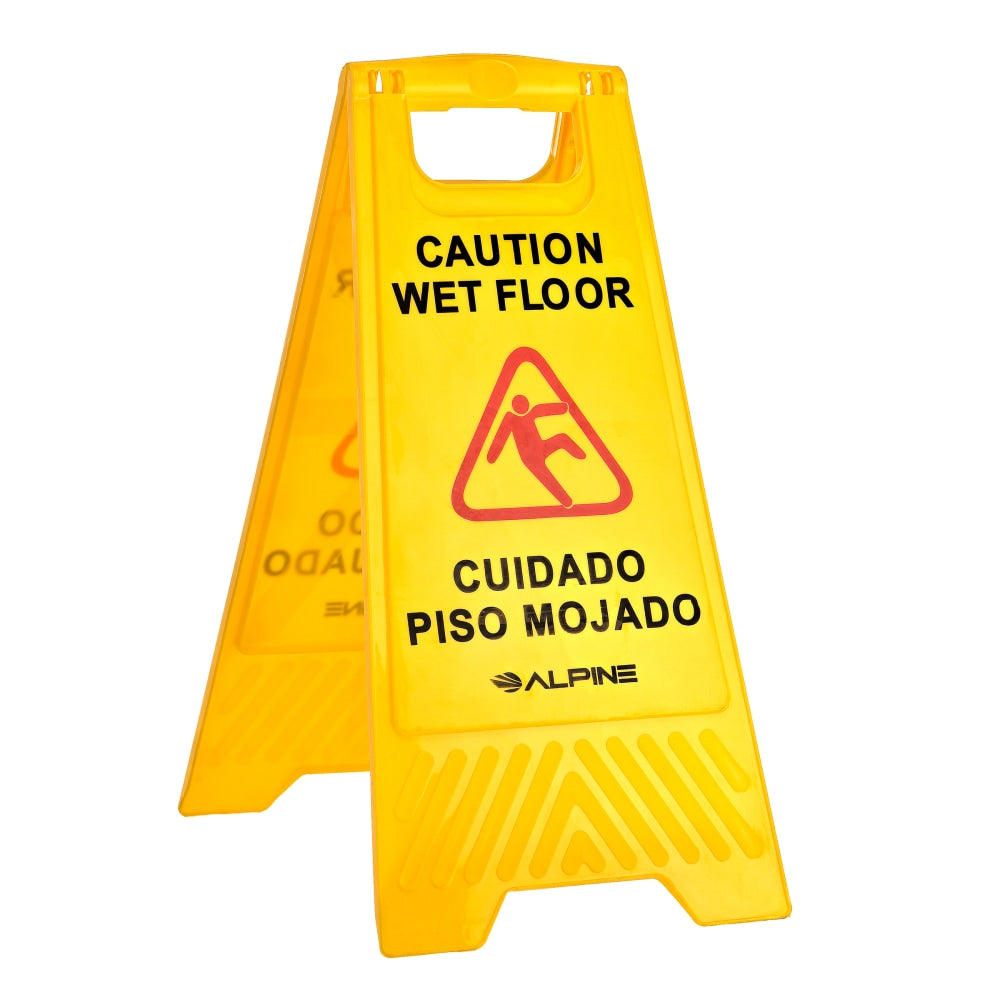 Alpine Industries Multilingual Caution Wet Floor Signs, 24-5/8in x 11-13/16in, Yellow, Pack Of 10 Signs