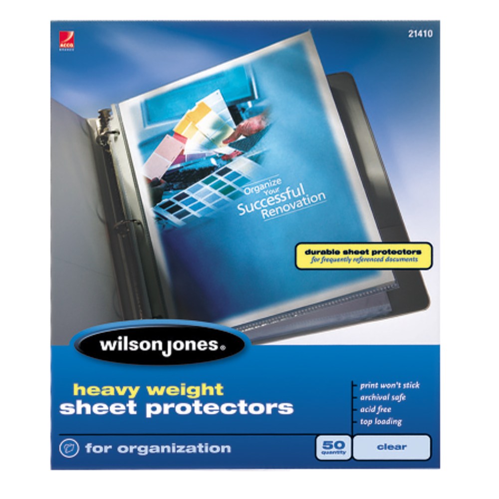 Wilson Jones Top-Loading Sheet Protectors, Heavyweight, Diamond Clear, Box Of 50