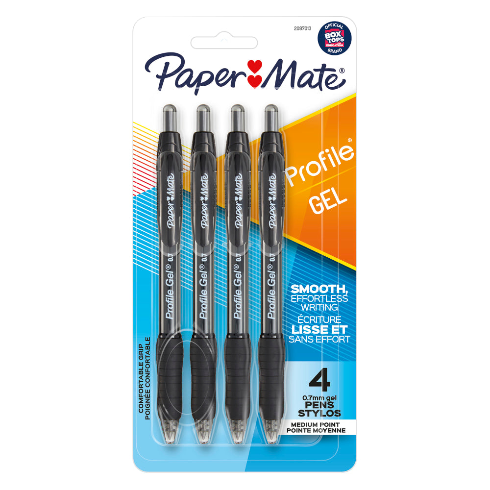 Paper Mate Gel Pen, Profile Retractable Pen, 0.7mm, Black, 4 Count