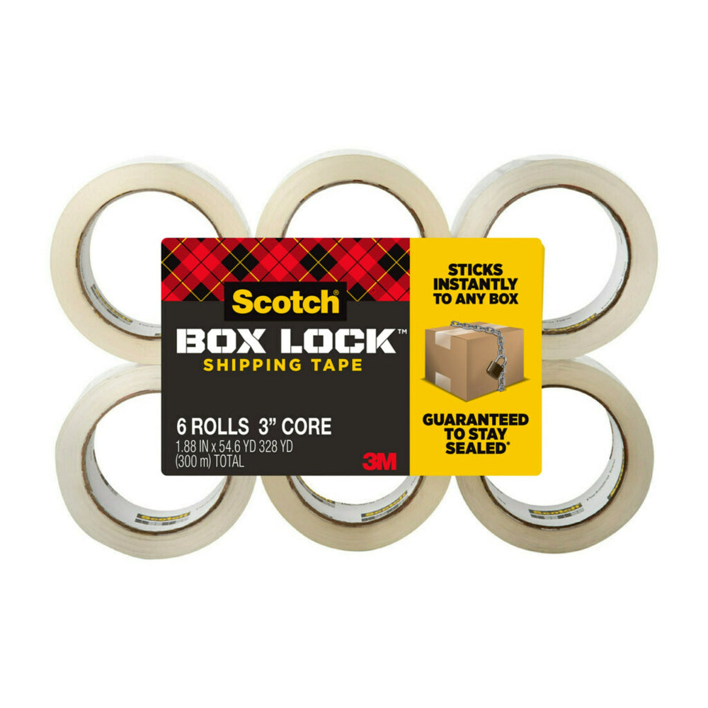 Scotch Box Lock Shipping Packing Tape, 1-15/16in x 38.2 Yd, Clear, Pack Of 6 Rolls