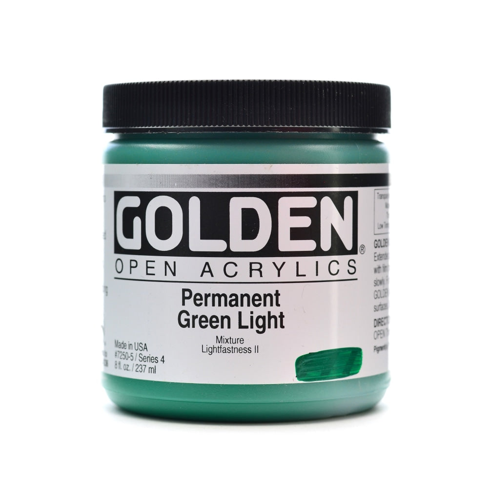 Golden OPEN Acrylic Paint, 8 Oz Jar, Permanent Green Light