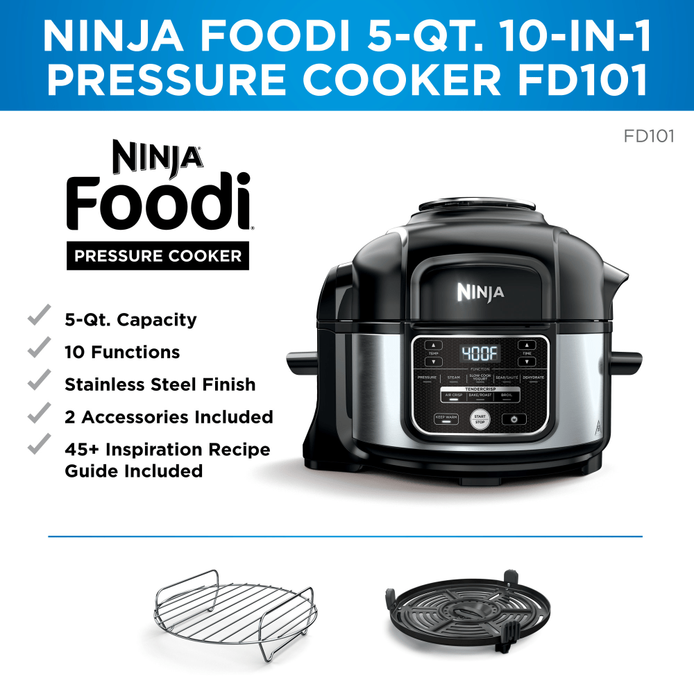 Ninja Foodi 10-in-1 5-Quart Pressure Cooker And Air Fryer, Silver/Black