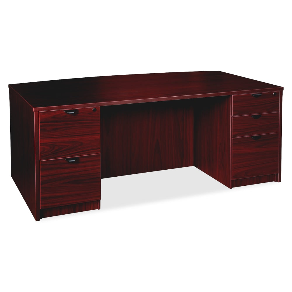 Lorell Prominence 2.0 72inW Bow-front Double-Pedestal Computer Desk, Mahogany