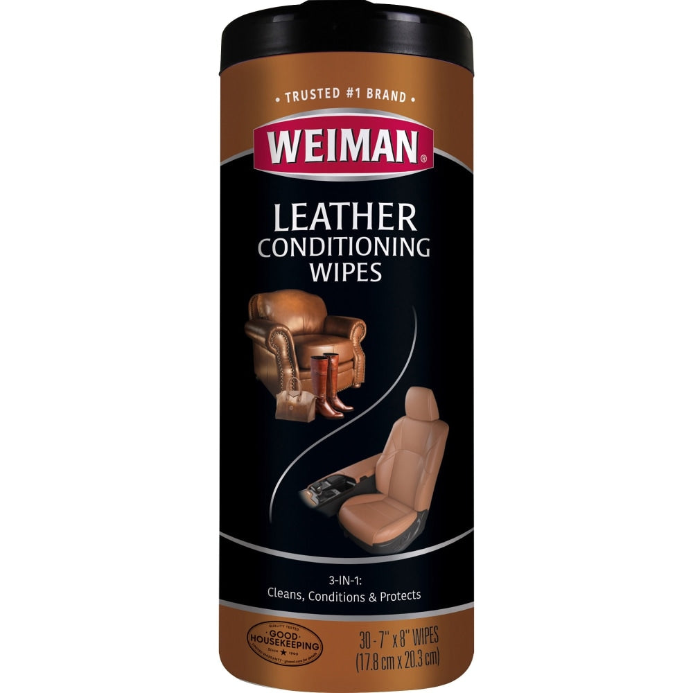 Weiman Products Leather Wipes - Wipe - 7in Width x 8in Length - 30 / Canister - 4 / Carton - White