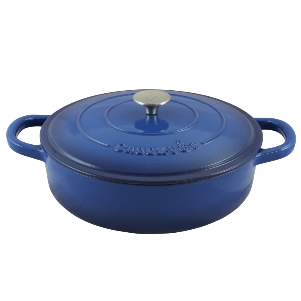 Crock-Pot Artisan Enameled 5-Quart Cast Iron Braiser Pan, Sapphire Blue