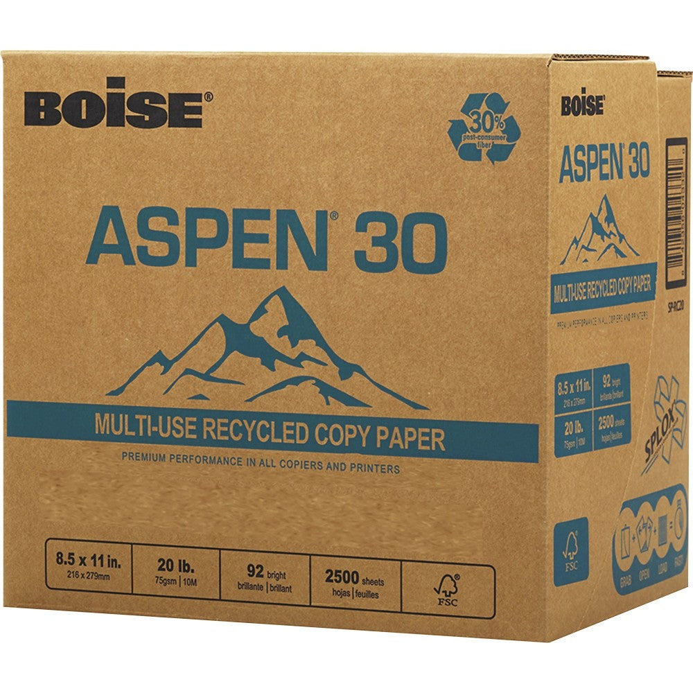 Boise ASPEN 30 SPLOX Paper, Speed-Loading Reamless Paper, Letter Size (8 1/2in x 11in), 20 Lb, FSC Certified, Ream Of 2,500 Sheets