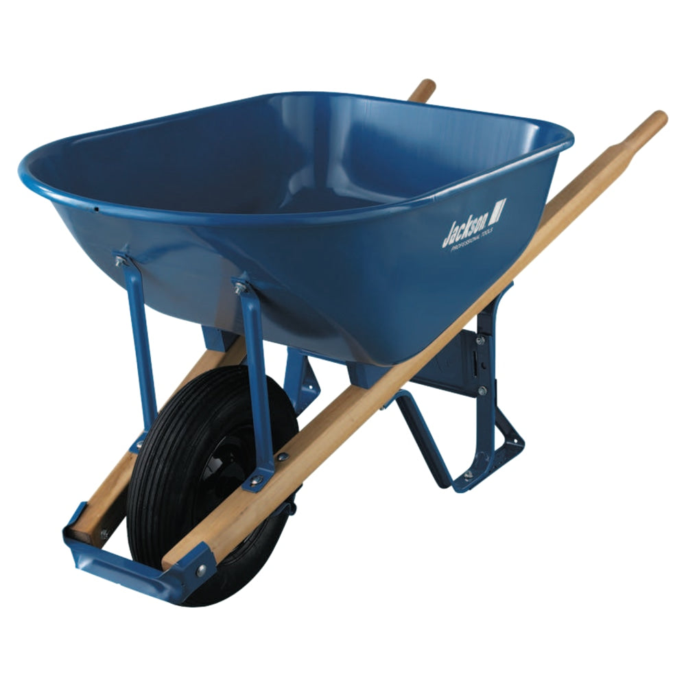 Jackson Steel Contractors Wheelbarrows, 6 cu ft, 1 Pneumatic 2-Ply, B.B., Blue