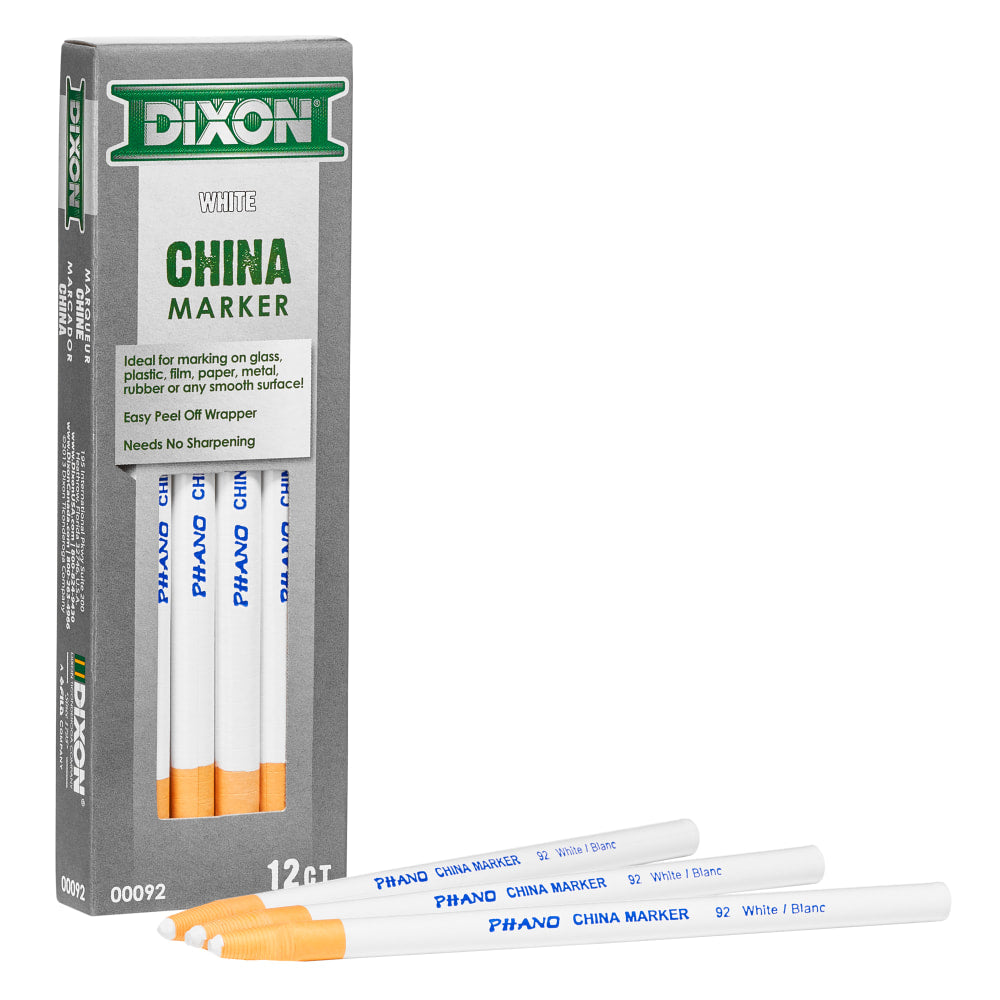 Dixon Phano China Markers, White, Presharpened, Pack of 12